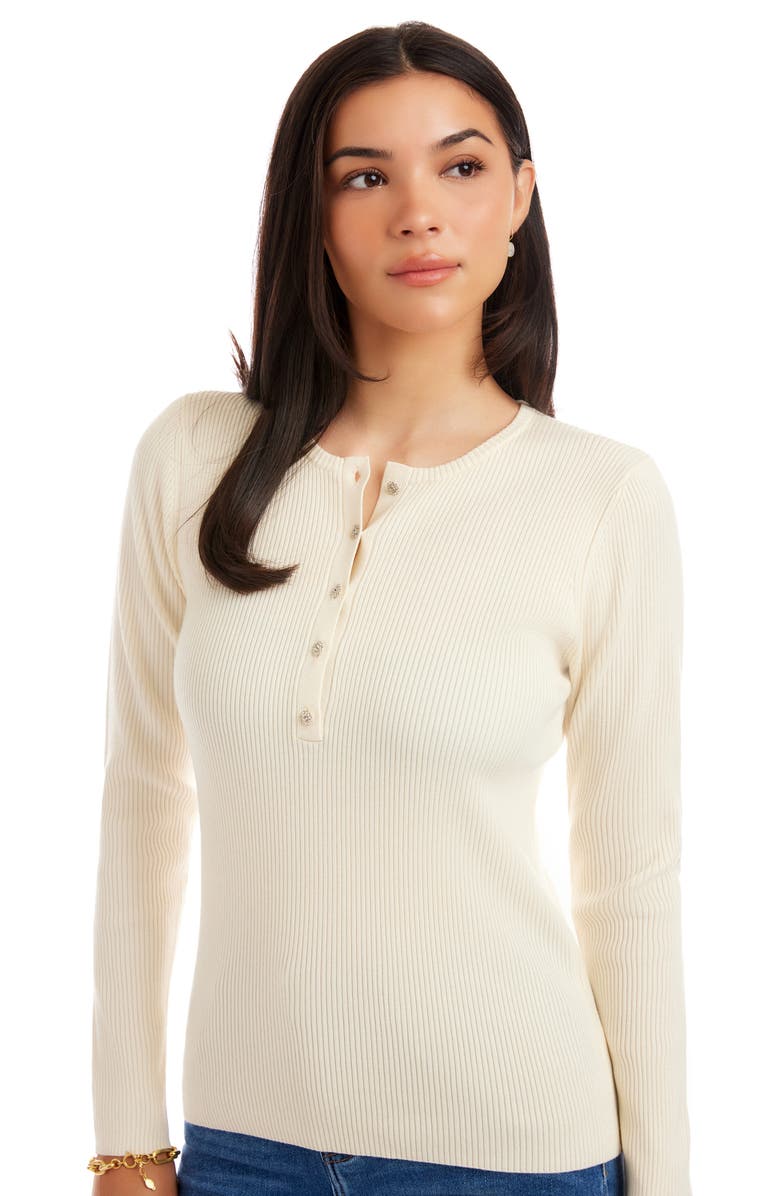 Karen Kane Rib Henley Sweater, Alternate, color, Cream