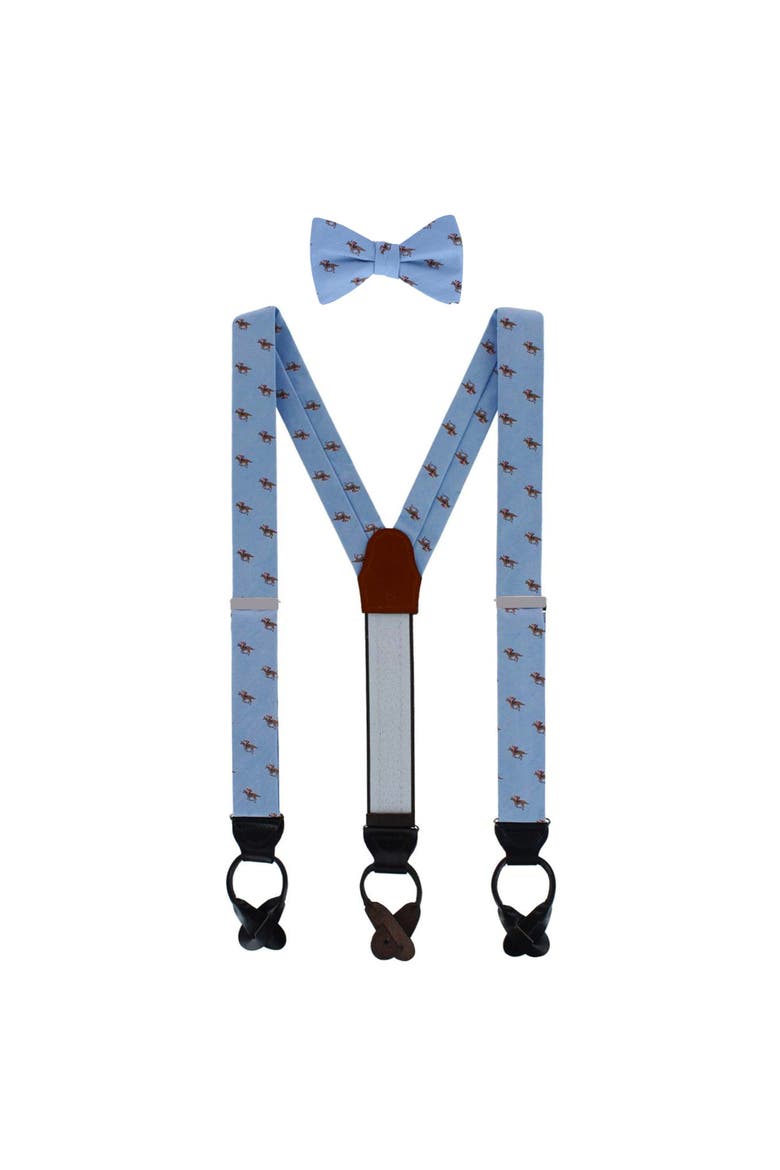 Down The Stretch Racehorse Linen Blend Suspenders (Braces) & Bow Tie Bundle, Main, color, Light Blue