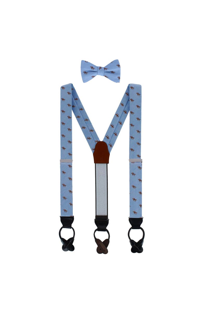 Trafalgar Down The Stretch Racehorse Linen Blend Suspenders (Braces) & Bow Tie Bundle, Main, color, Light Blue