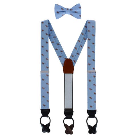Down The Stretch Racehorse Linen Blend Suspenders (Braces) & Bow Tie Bundle