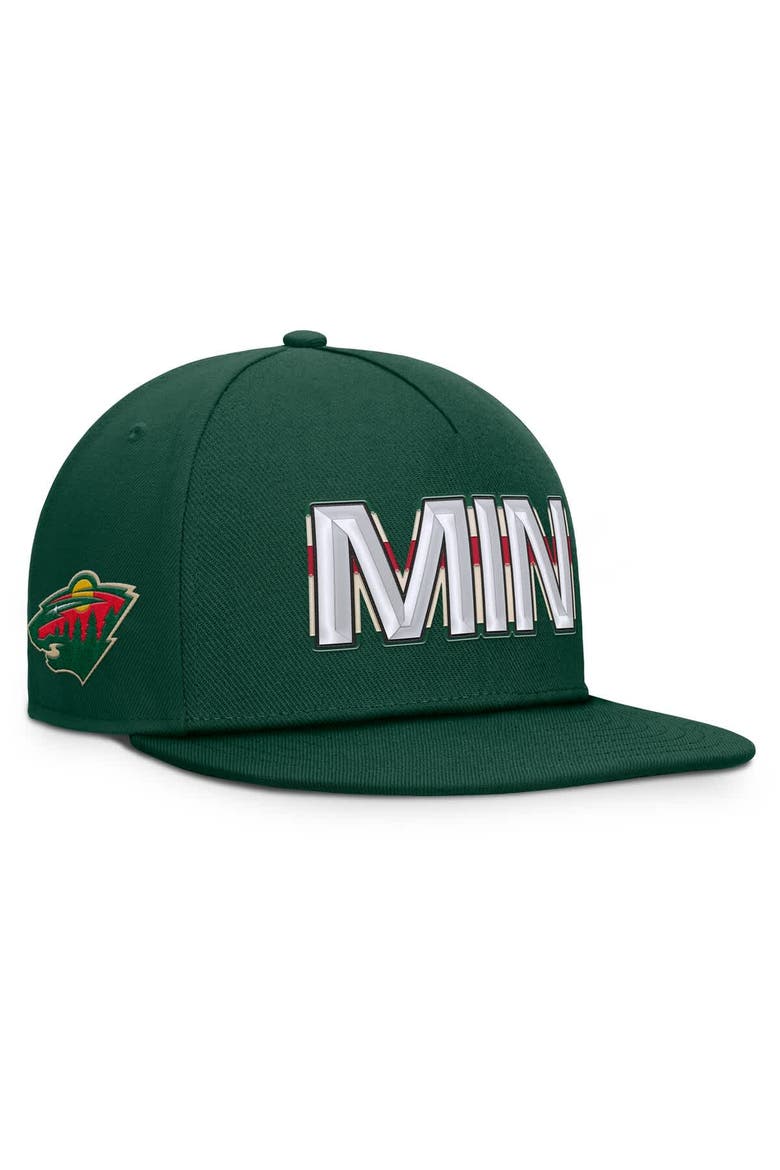 Men's Fanatics Green Minnesota Wild Authentic Pro Rink Team Code Snapback Hat, Main, color, Green