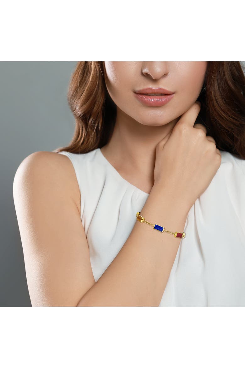 Multi Gemstone Five Station Dash Rectangle Bracelet In Sterling With 18K Gold Overlay, Alternate, color, MULTI