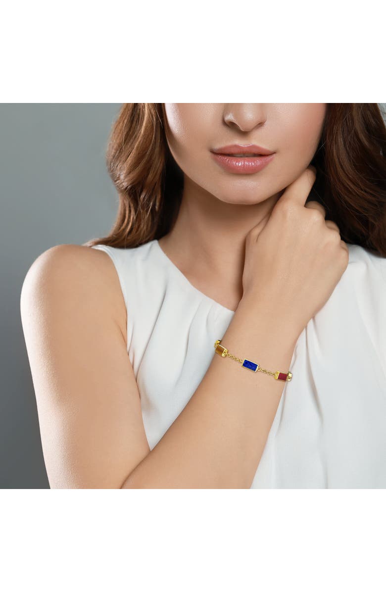 Jan Leslie Multi Gemstone Five Station Dash Rectangle Bracelet In Sterling With 18K Gold Overlay, Alternate, color,