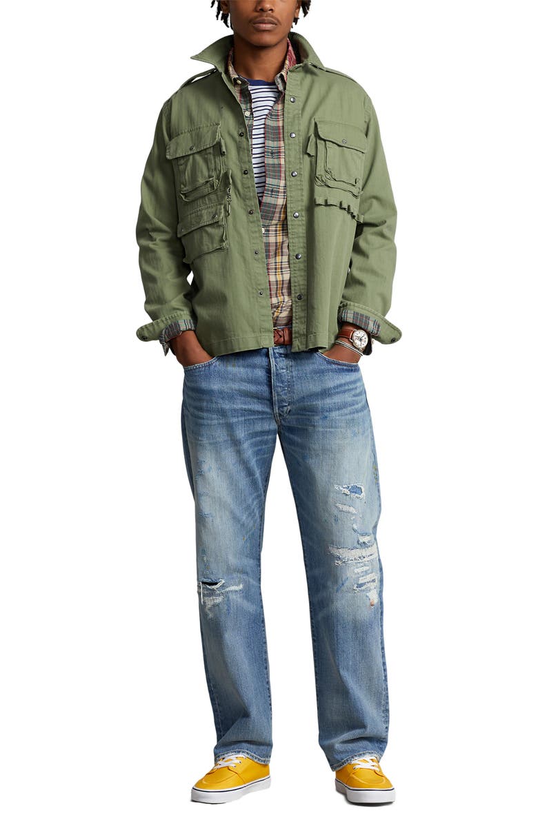 Polo Ralph Lauren Rigid Denim Classic Fit Distressed Jeans, Alternate, color, Surfview