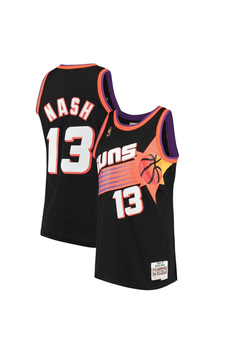 Mitchell & Ness Men's Mitchell & Ness Steve Nash Black Phoenix Suns 1996/97 Hardwood Classics Swingman Jersey, Main, color, Black