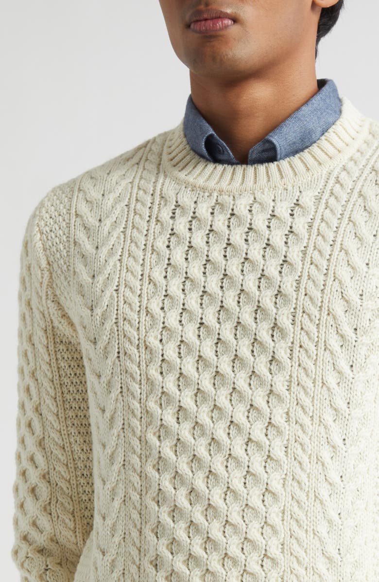Sunspel Cable Knit Merino Wool Sweater, Alternate, color, Ecru