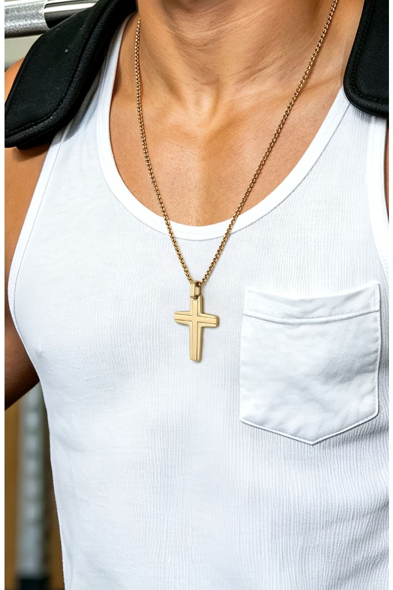 Men's Inlay Cross Necklace, Alternate, color, GOLD