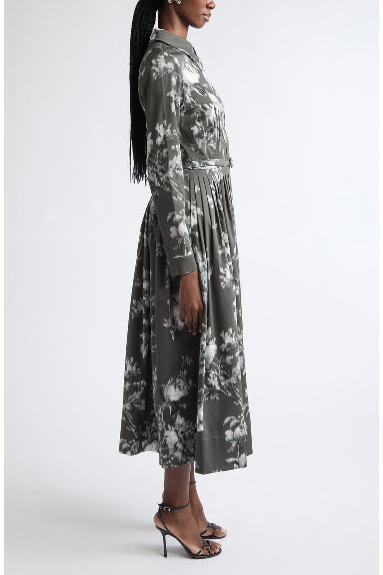 Peony Print Long Sleeve Stretch Cotton Shirtdress, Alternate, color, WHITE/ CARBON