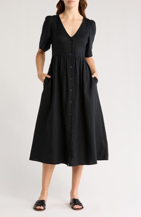 Riley Button Front Linen Midi Dress