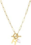 Adornia 18K Gold Plated Pearl & Initial Toggle Pendant Necklace