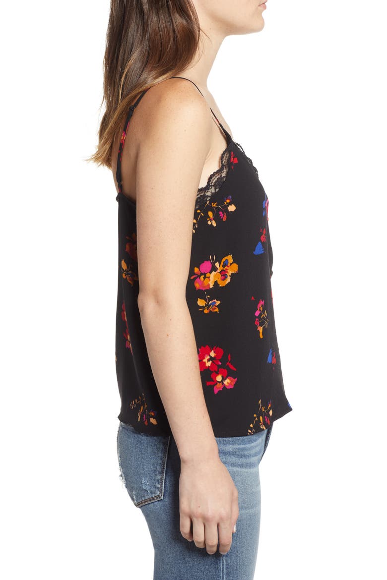 Print Lace Trim Camisole, Alternate, color, BLACK FLAT FLORAL