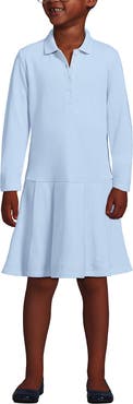Lands' End Girls Long Sleeve Mesh Pleated Polo Dress