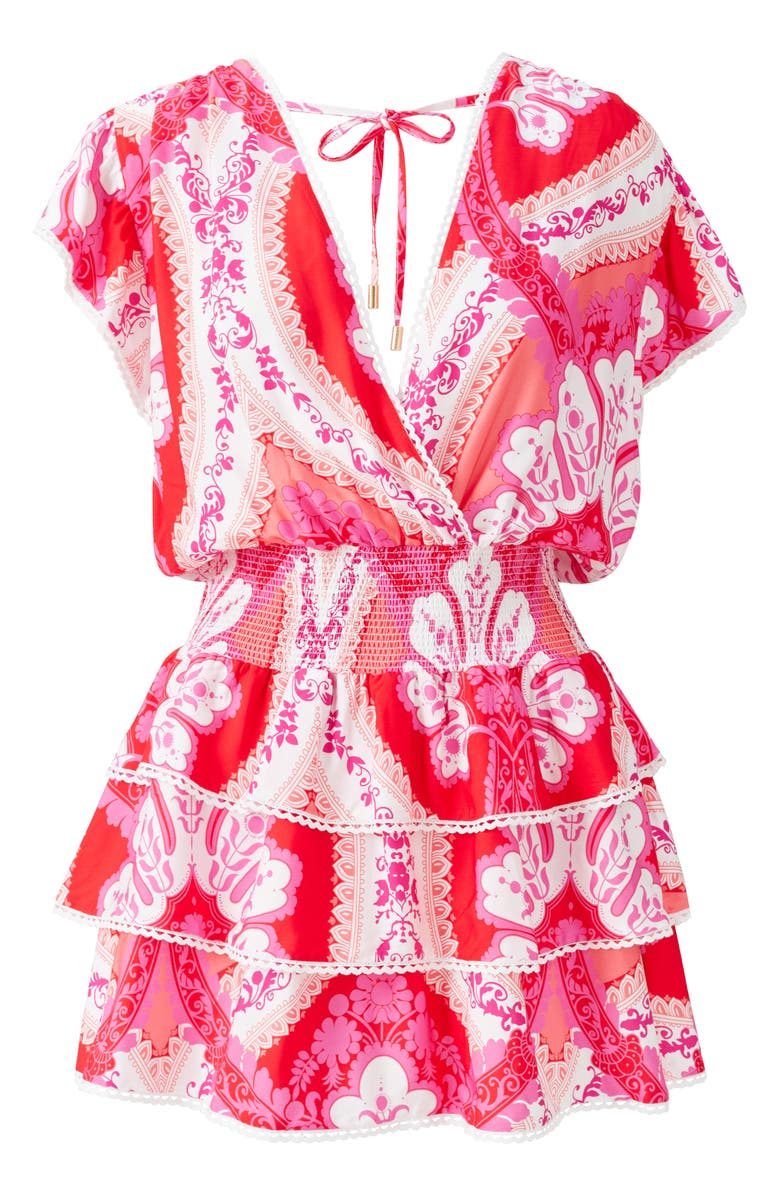 Melissa Odabash Jess Smocked Cover-Up Dress, Alternate, color, Ornate