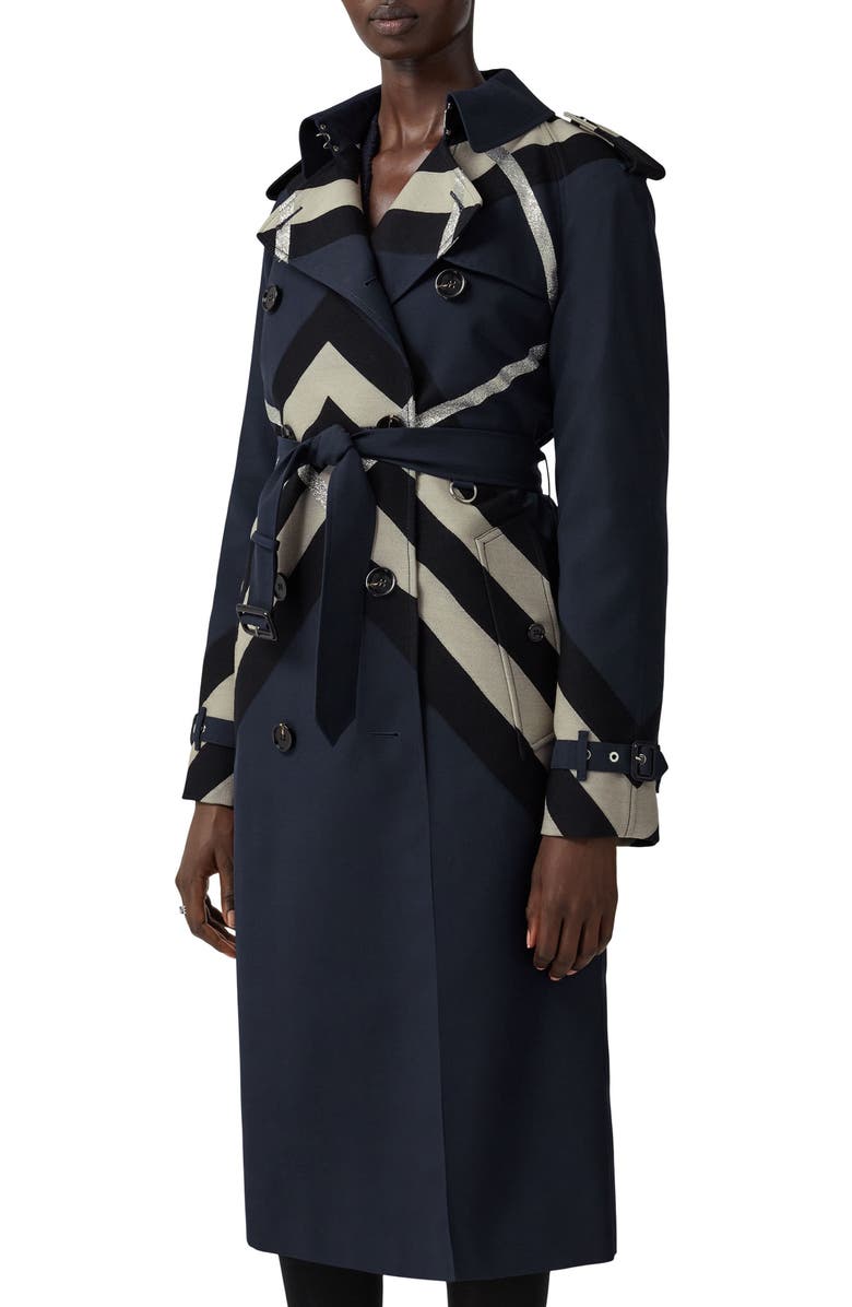 Burberry Waterloo Metallic Chevron Check Wool Blend Trench Coat, Alternate, color, 