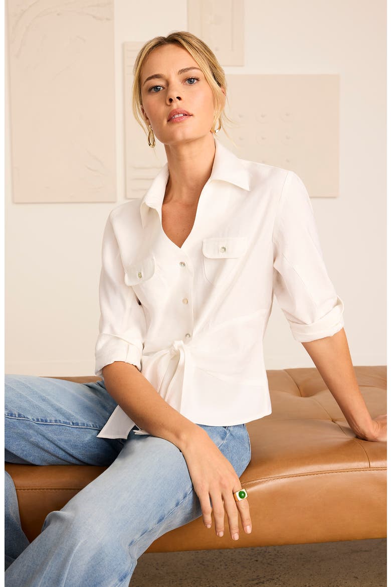 Iconic Tie Front Button-Up Shirt, Alternate, color, PAPER WHITE