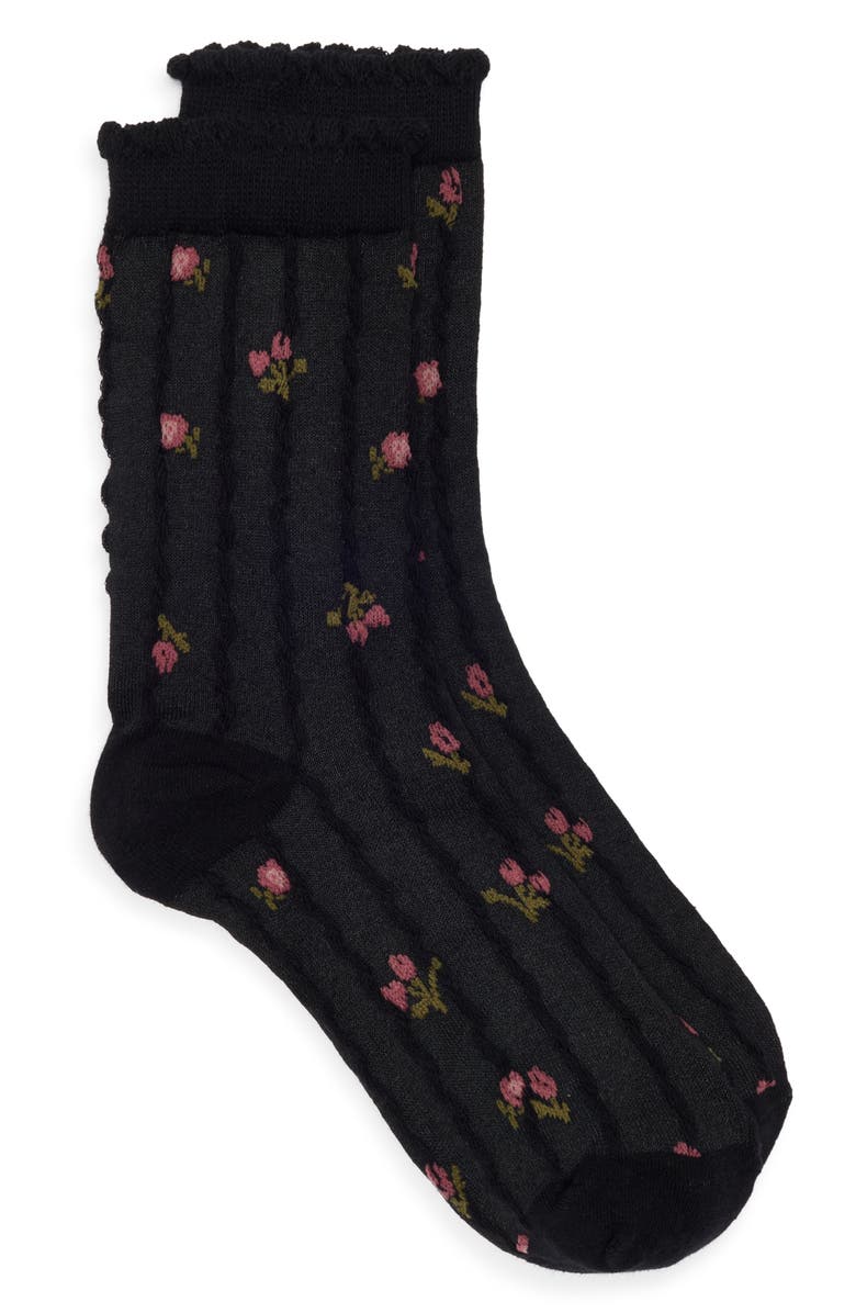 BP. Pretty Floral Crew Socks, Alternate, color, Black Floral