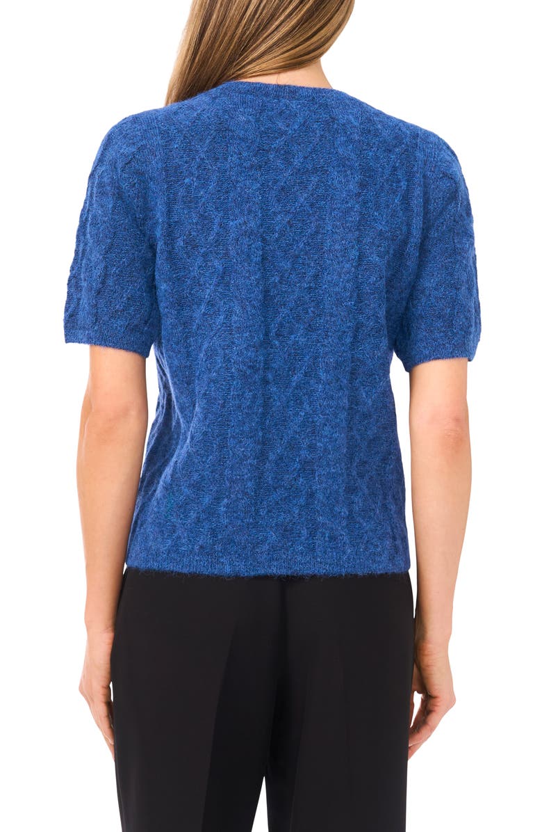 Halogen<sup>®</sup> Fuzzy Cable Stitch Short Sleeve Crewneck Sweater, Alternate, color, Mountain Blue