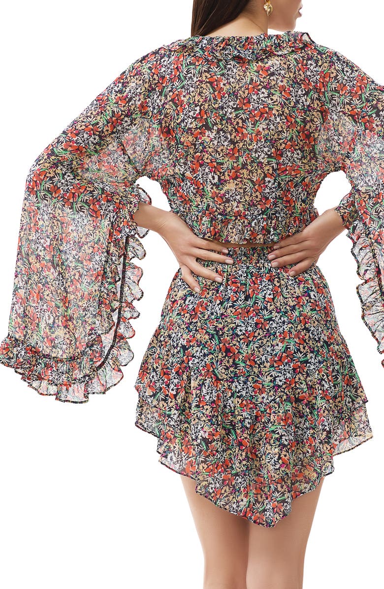 AFRM Clinton Ruffle Long Sleeve Crop Top, Alternate, color, Navy Ditsy