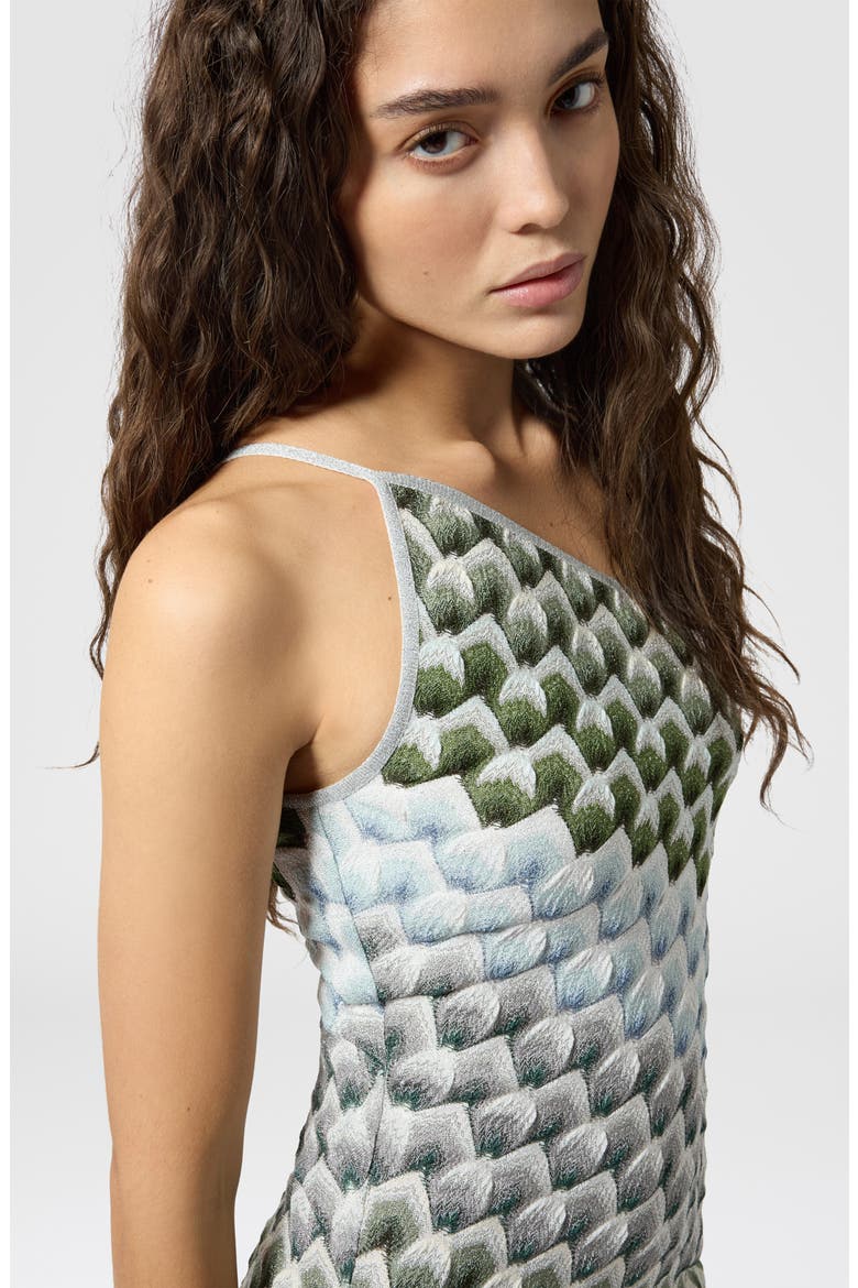 Metallic Jacquard One-Shoulder Minidress, Alternate, color, GREEN MULTI