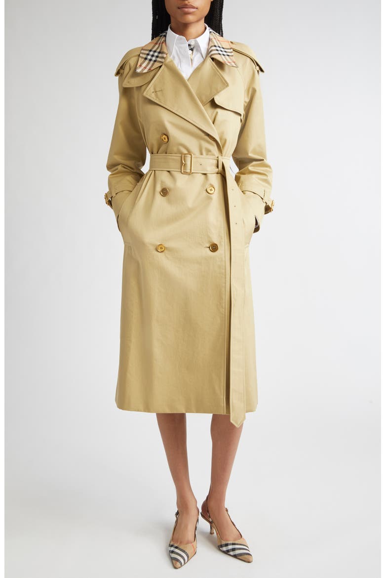 Castleford Check Collar Water Resistant Gabardine Trench Coat, Main, color, HAMPER