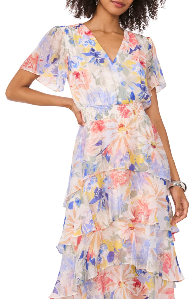 Floral Tiered Chiffon Cocktail Dress