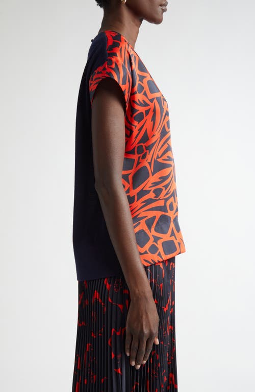 St John St. John Collection Botanical Print Mixed Media Top In Orange