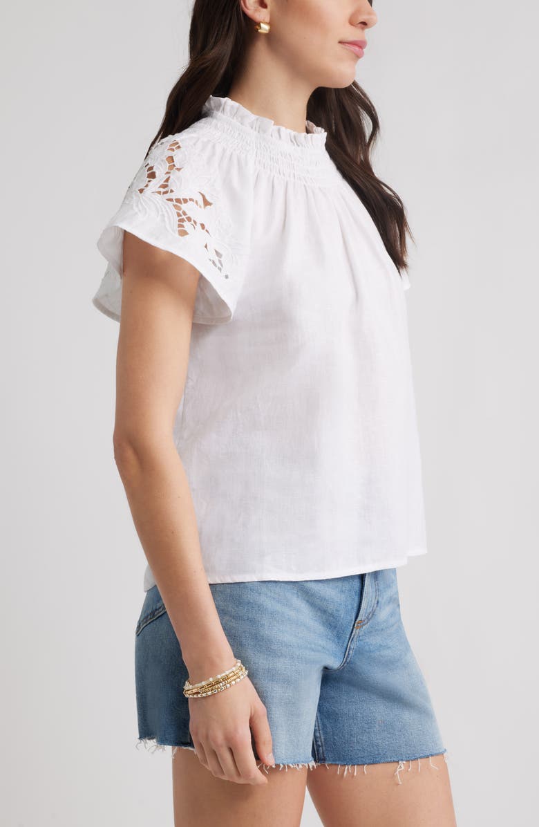 Caslon<sup>®</sup> Embroidered Cutwork Linen Popover Top, Alternate, color, White