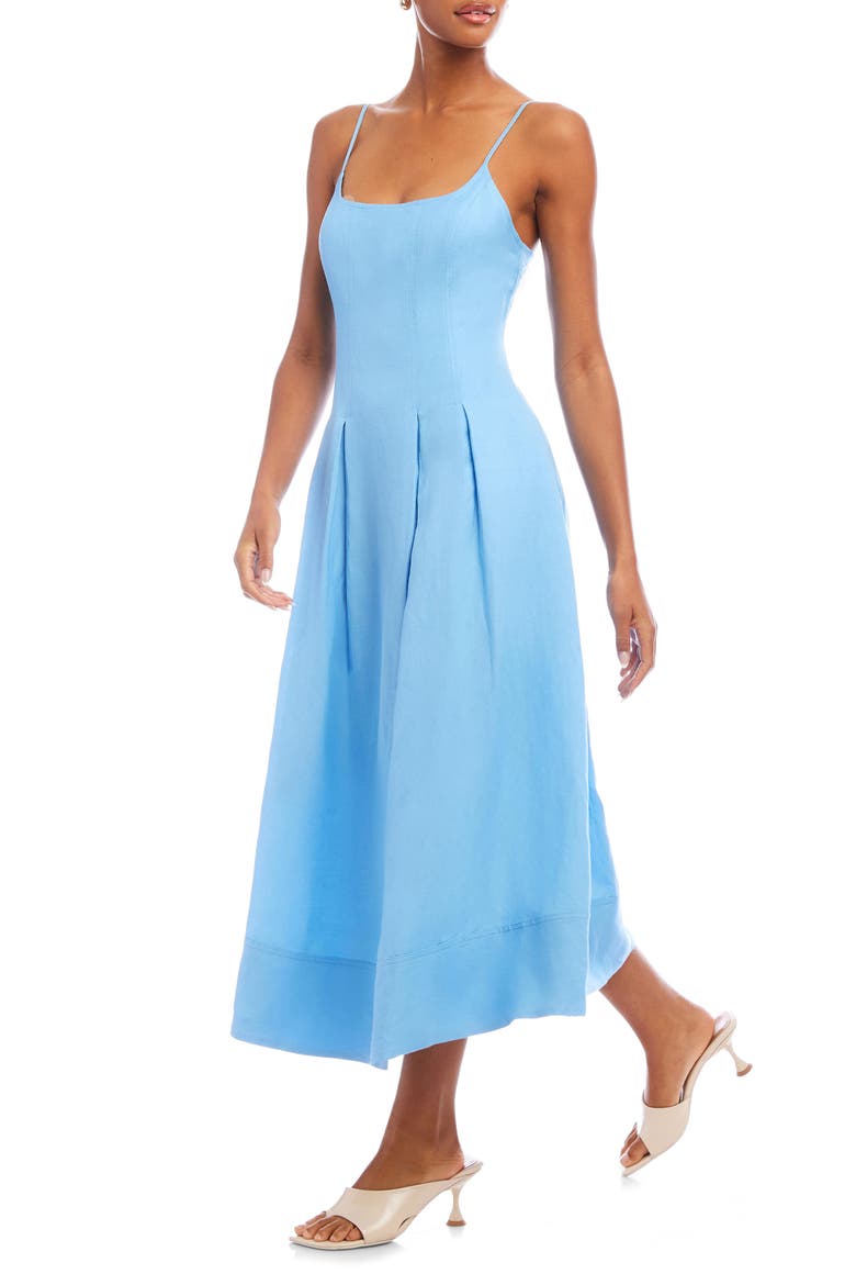 Jessa Pleated Linen Blend Midi Sundress, Alternate, color, LAKE
