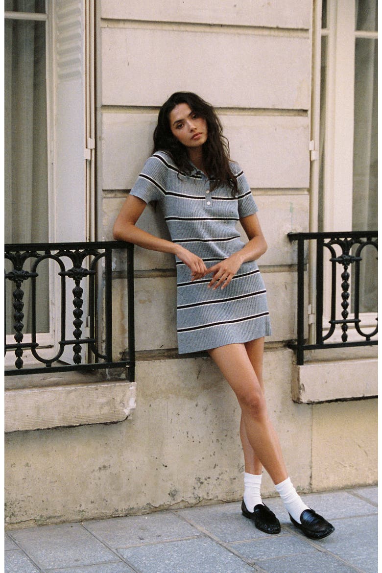Mason Varsity Stripe Knit Minidress, Alternate, color, MEDIUM GRAY MELANGE