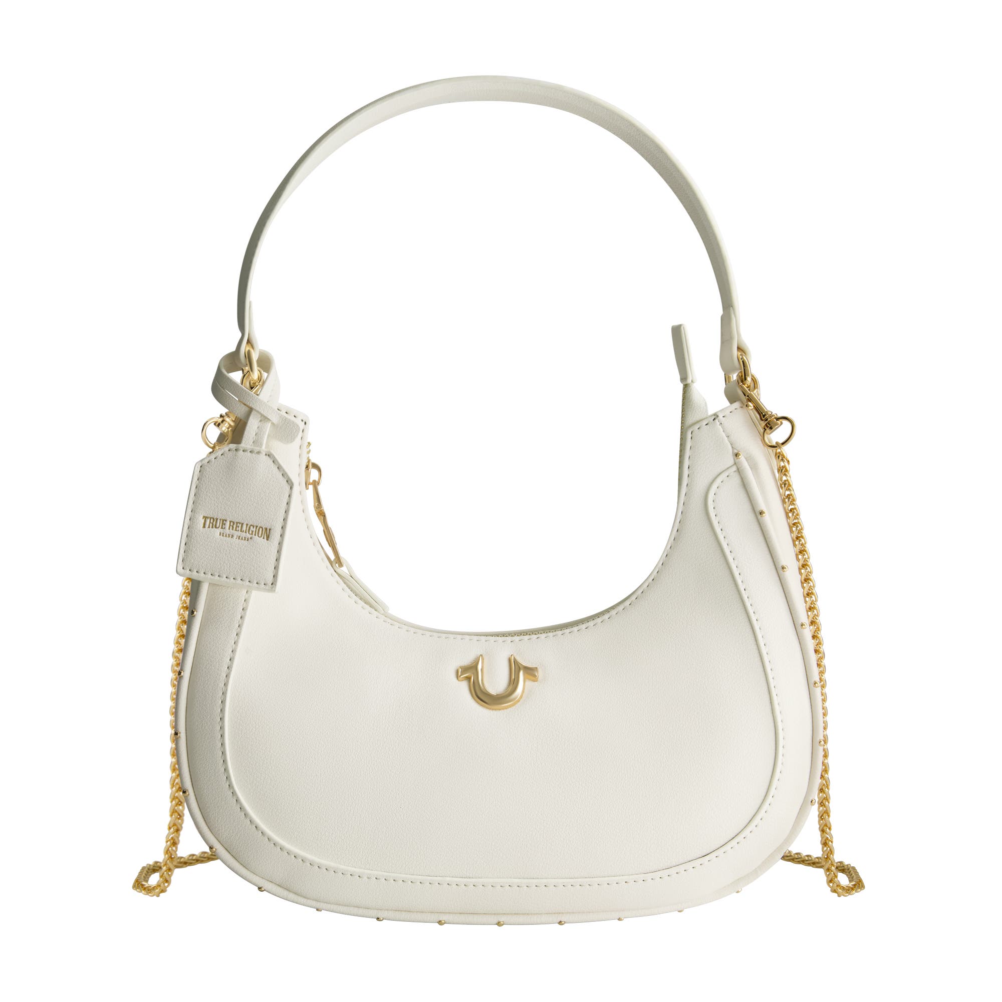 True Religion Zip Top Crescent Hobo Bag, Main, color, White