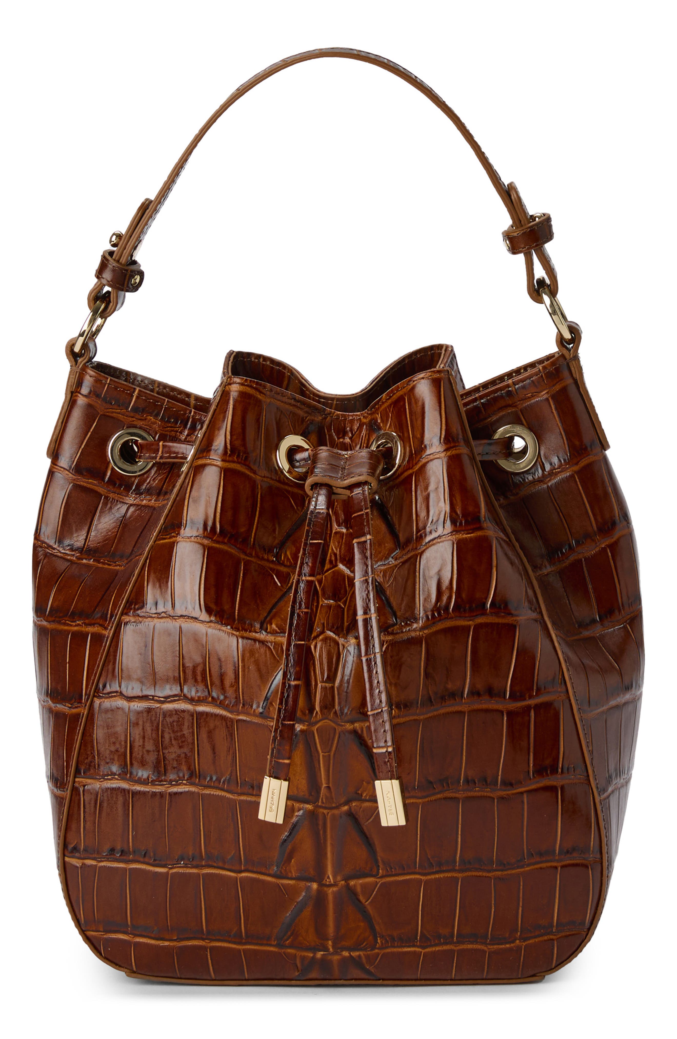Brahmin Melinda Croc Embossed Leather Bucket Bag, Main, color, 