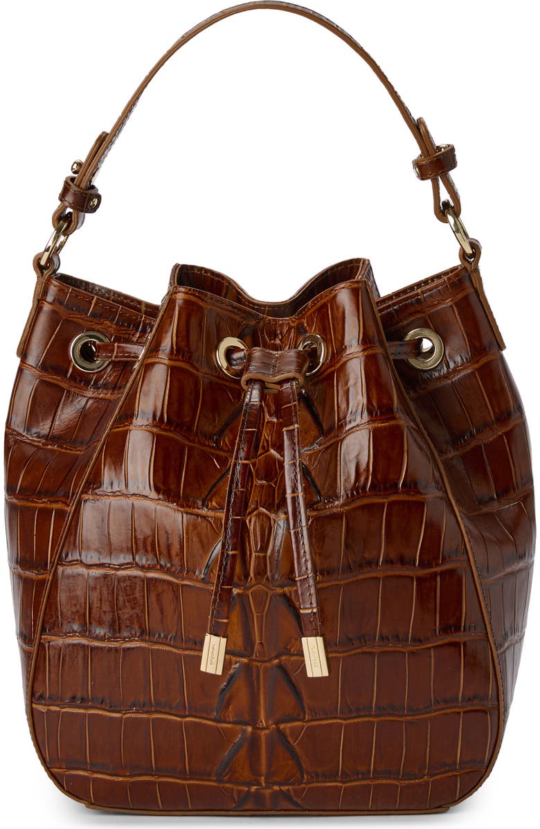 Brahmin Melinda Croc Embossed Leather Bucket Bag, Main, color,