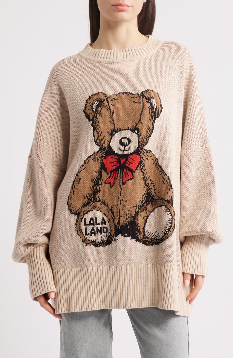 Dressed in Lala Teddy Bear Oversize Sweater, Main, color, Beige