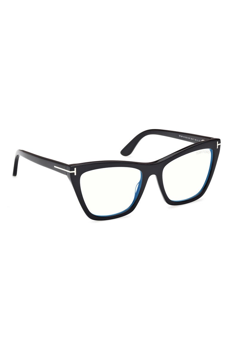 54mm Cat Eye Blue Light Blocking Optical Glasses, Alternate, color, BLACK ECO / T LOGO