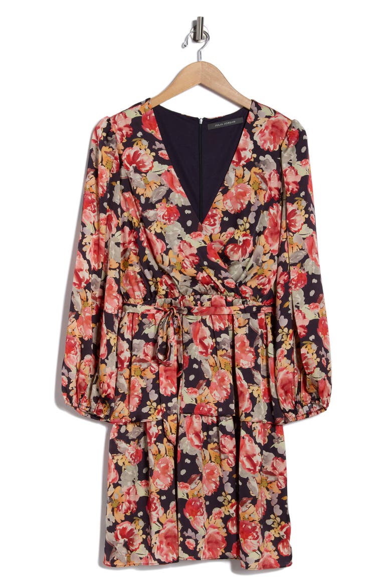 Floral Ruffle Long Sleeve A-Line Dress, Alternate, color, NAVY MULTI
