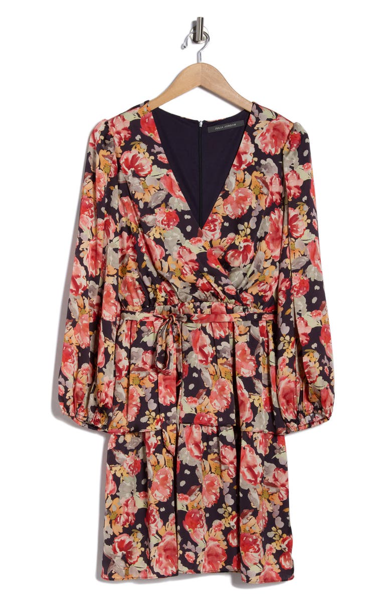 Julia Jordan Floral Ruffle Long Sleeve A-Line Dress, Alternate, color, Navy Multi