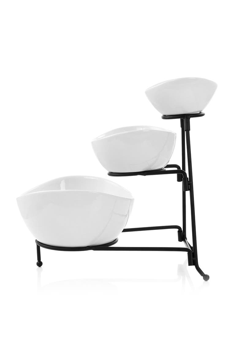 3 Tier Oval Bowl Porcelain Serveware Set, Alternate, color, White