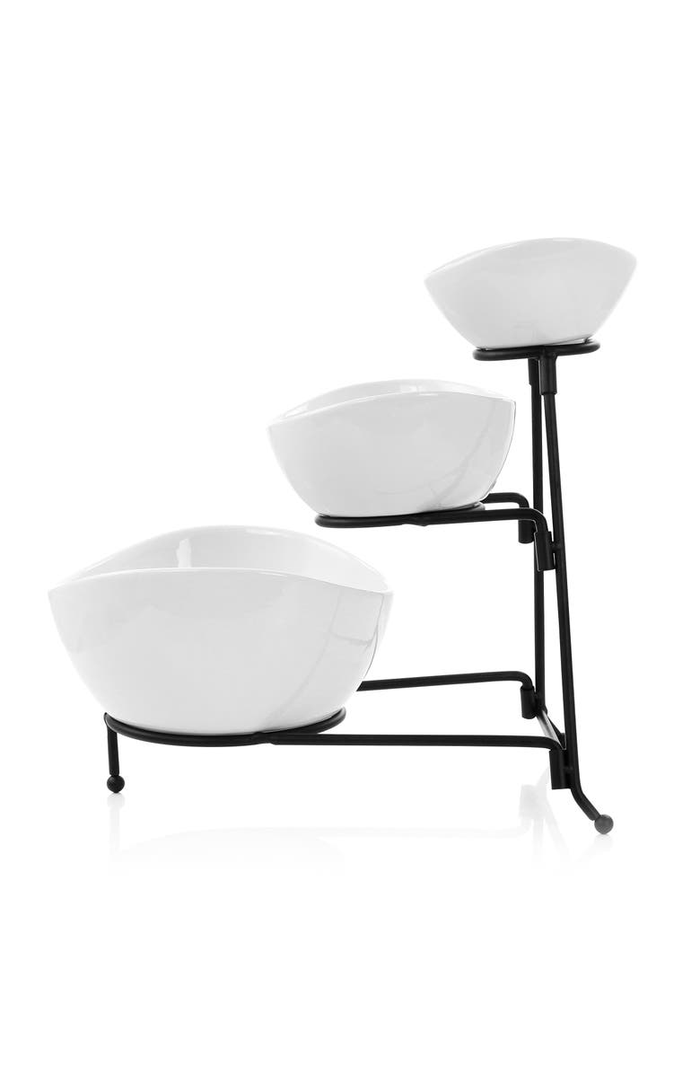 Elama 3 Tier Oval Bowl Porcelain Serveware Set, Alternate, color, White