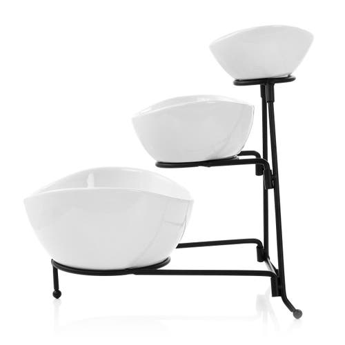 Elama 3 Tier Oval Bowl Porcelain Serveware Set In White