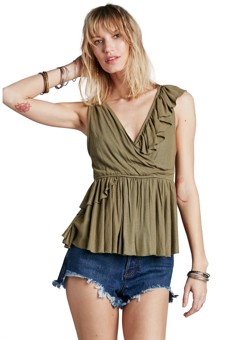 'Float Away' Asymmetrical Ruffle Tank, Alternate, color, GREEN