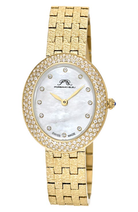 Women's Porsamo Bleu Angelica Oval MOP Dial Topaz Stainless Steel Watch