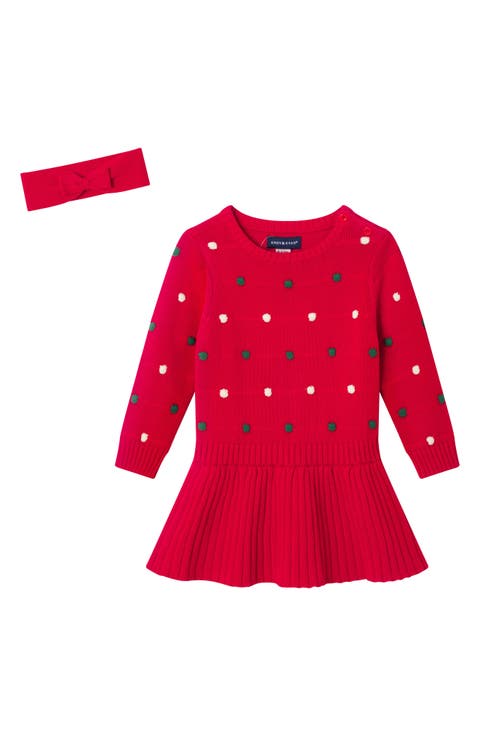 Holiday Bubble Accent Cotton Sweater Dress (Baby)