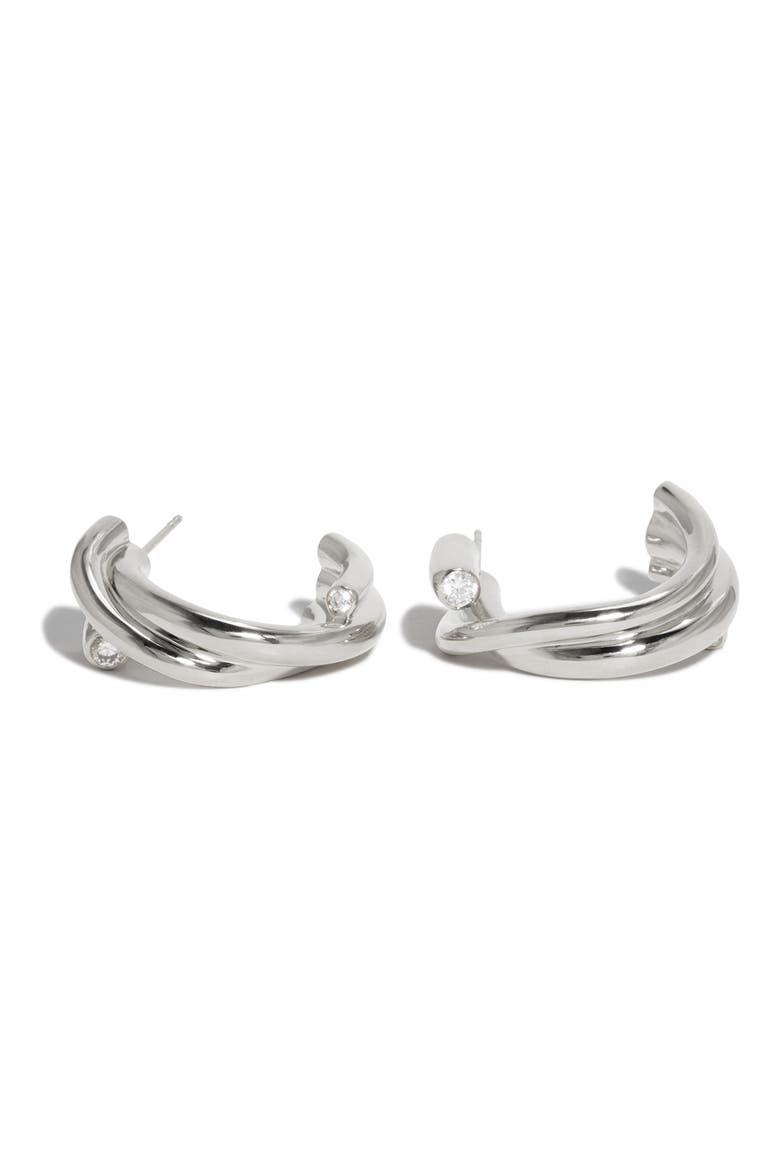 Cubic Zirconia Hoop Earrings, Alternate, color, SILVER PLATED