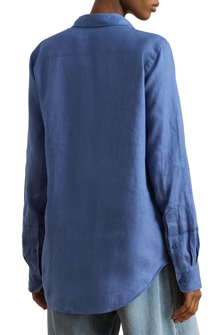 Relaxed Fit Linen Roll Tab Sleeve Shirt, Alternate, color, CARSON BLUE