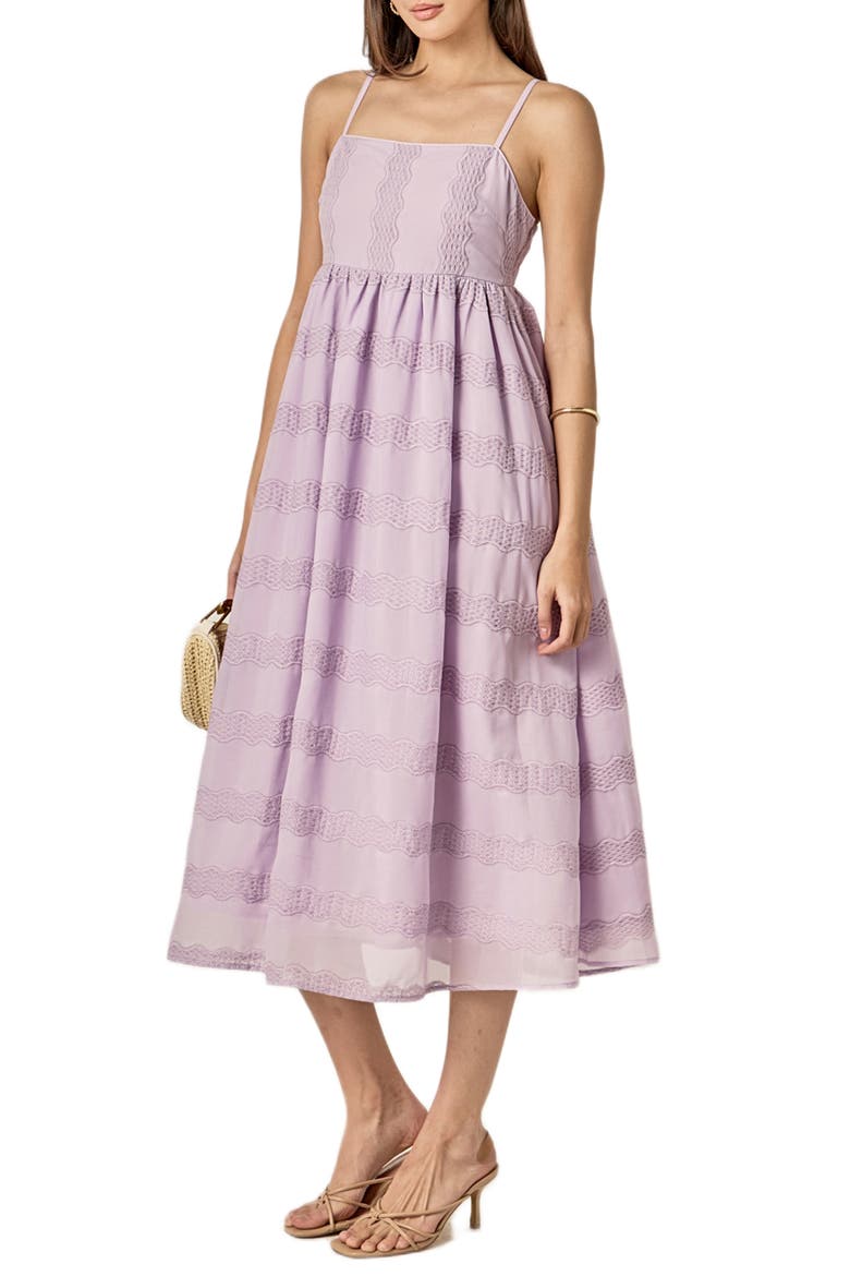 Embroidered Sleeveless Chiffon Midi Dress, Alternate, color, LILAC