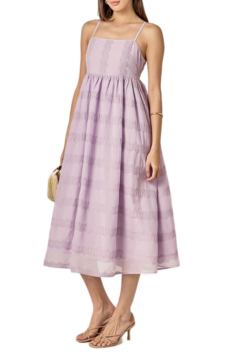 English Factory Embroidered Sleeveless Chiffon Midi Dress, Alternate, color, Lilac