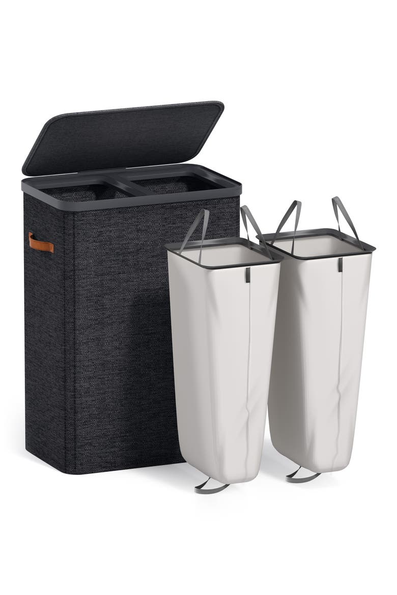 2-Compartment Laundry Hamper, Main, color, BLACK