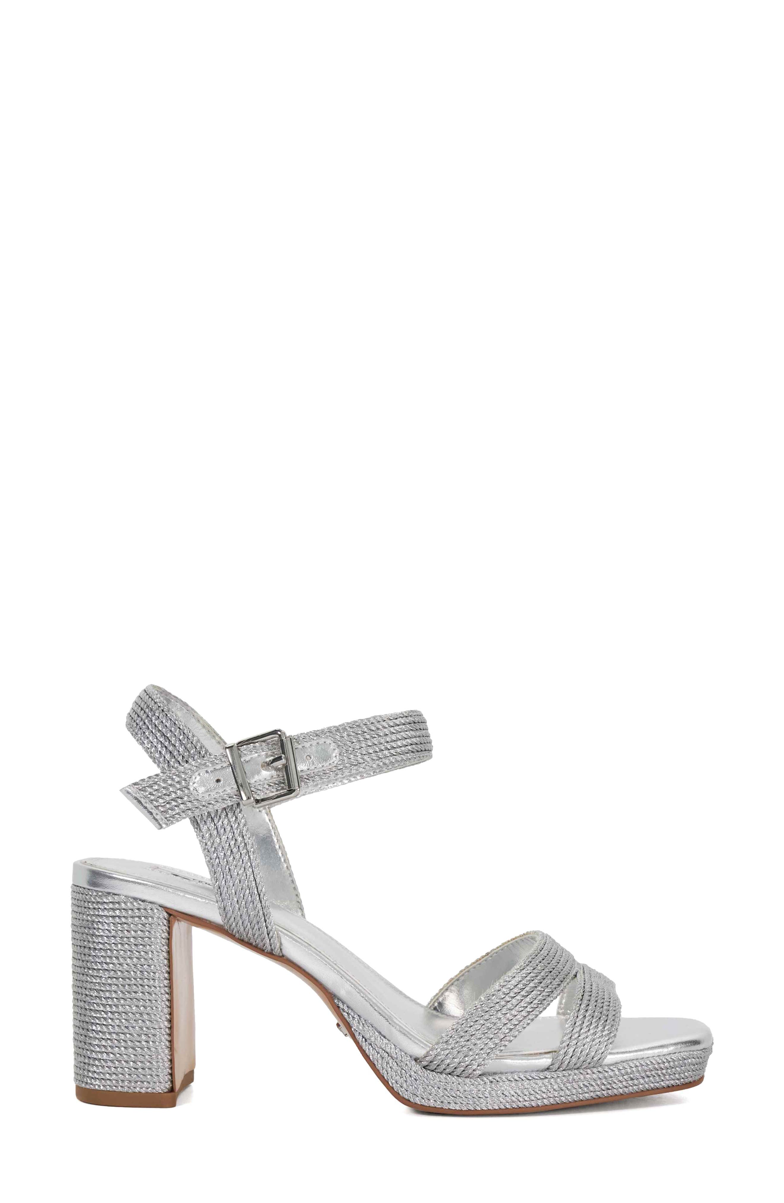 Dune London Manifesting Ankle Strap Sandal, Alternate, color, Silver
