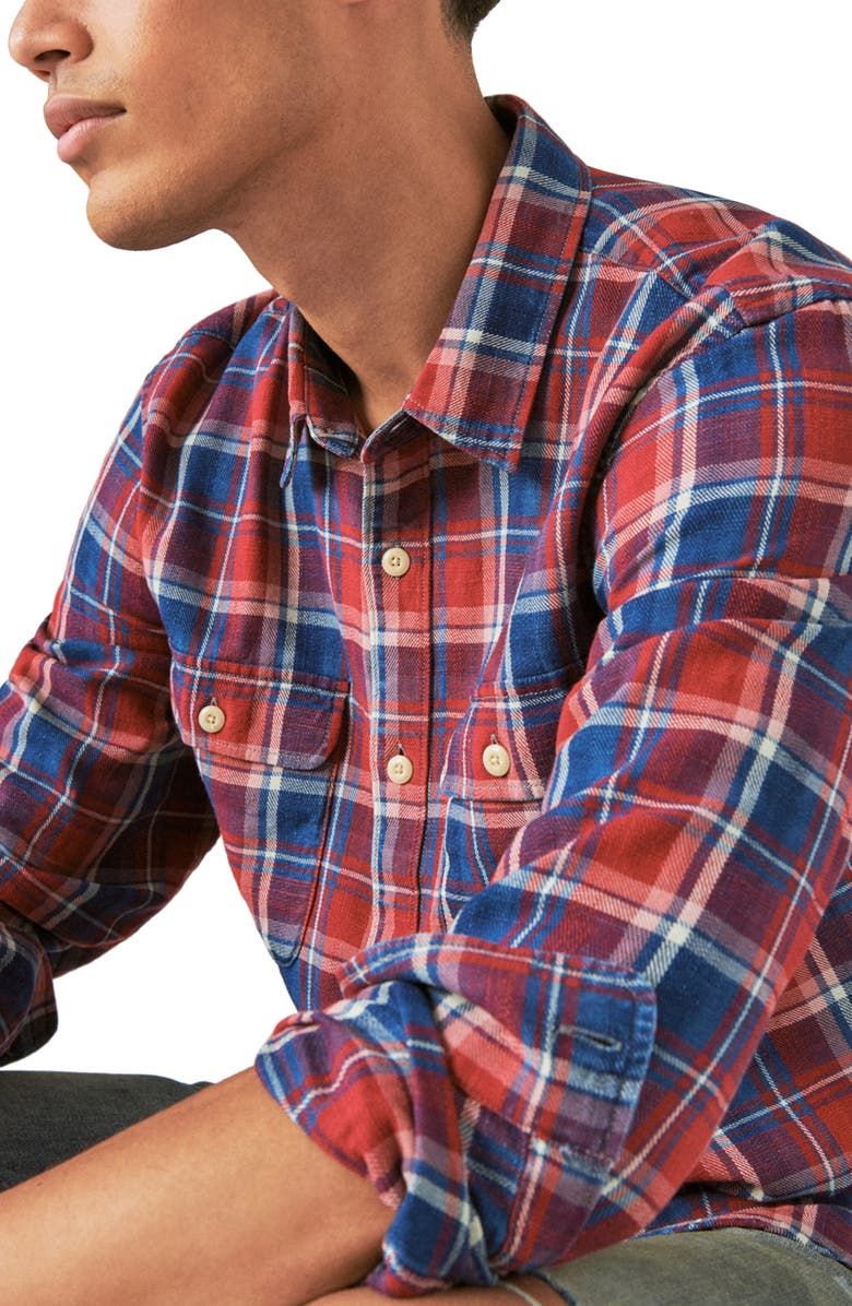 Lucky Brand Mesa Plaid Cotton Flannel Button-Up Shirt, Alternate, color, Indigo Multi