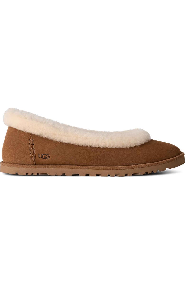 UGG<sup>®</sup> Zora Genuine Shearling Trim Ballet Flat, Alternate, color, Chestnut